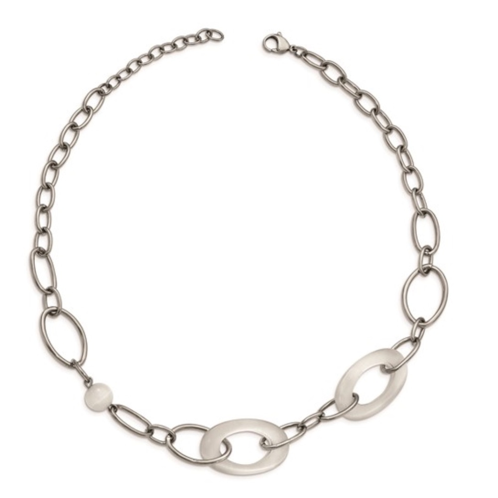 Chisel Stainless Steel White Cat's Eye Necklace